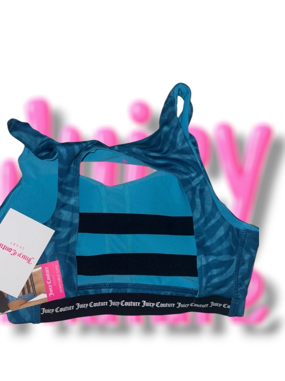 Juicy Couture Blue Teal Patterned Racerback Sports Bra - Picture 3 of 5
